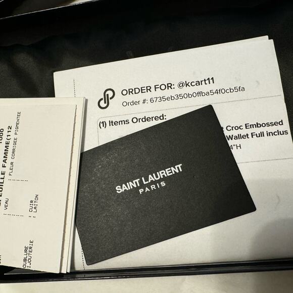 Authentic YSL Yves Saint Laurent Croc Embossed Glossy Zip Wallet Full Inclusion - Picture 8 of 10